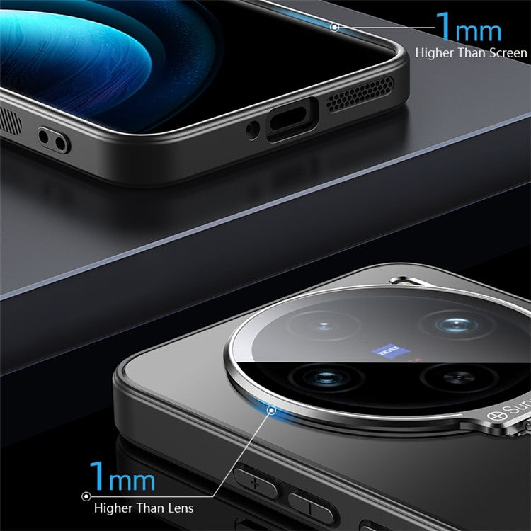 Phone Cover for vivo X100 5G Matte PC+TPU Phone Shell with Lens Frame Kickstand - Silver