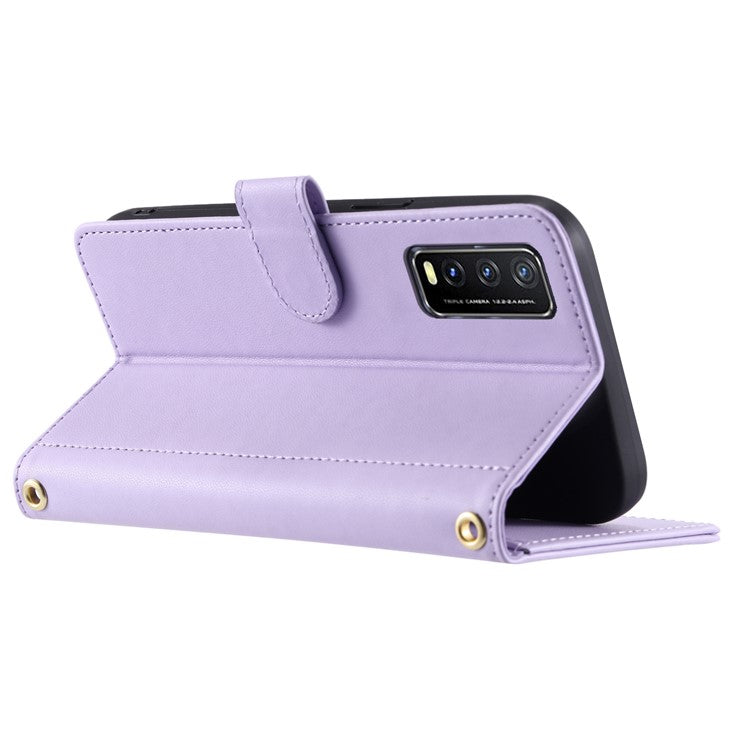 For vivo Y20 / Y20i / Y20s / Y20A / Y20G / Y11s / Y12s / iQOO U1x / Y12a Case Leather Wallet Flip Phone Cover with Shoulder Strap - Purple