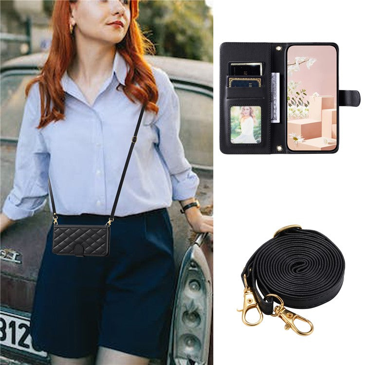 For vivo Y20 / Y20i / Y20s / Y20A / Y20G / Y11s / Y12s / iQOO U1x / Y12a Case Leather Wallet Flip Phone Cover with Shoulder Strap - Black