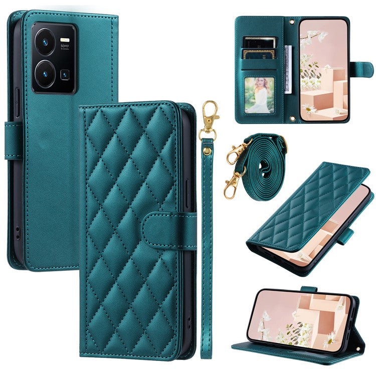 For vivo Y35 4G (2022) / Y22s 4G / Y22 4G / Y77 5G / Y77e 5G Case Wallet Rhombus Leather Phone Cover - Green