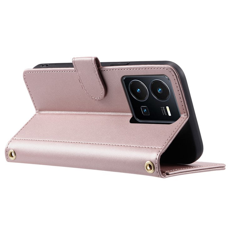 For vivo Y35 4G (2022) / Y22s 4G / Y22 4G / Y77 5G / Y77e 5G Case Wallet Rhombus Leather Phone Cover - Rose Gold