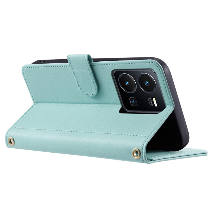 For vivo Y35 4G (2022) / Y22s 4G / Y22 4G / Y77 5G / Y77e 5G Case Wallet Rhombus Leather Phone Cover - Mint Green