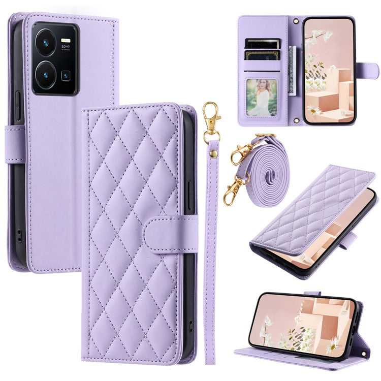 For vivo Y35 4G (2022) / Y22s 4G / Y22 4G / Y77 5G / Y77e 5G Case Wallet Rhombus Leather Phone Cover - Purple