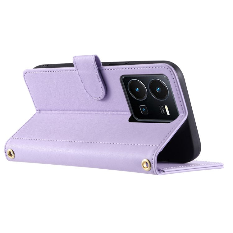 For vivo Y35 4G (2022) / Y22s 4G / Y22 4G / Y77 5G / Y77e 5G Case Wallet Rhombus Leather Phone Cover - Purple