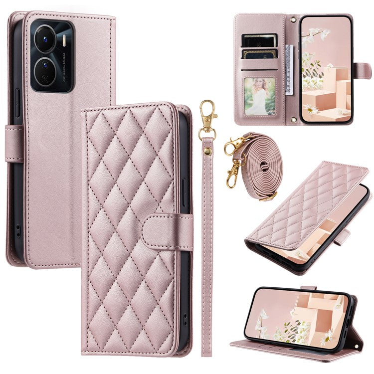 For vivo Y16 4G / Y56 5G / Y02s 4G Case Wallet Stand Flip Leather Phone Cover - Rose Gold