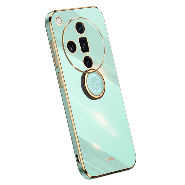 XINLI For Oppo Find X7 5G Phone Case Electroplating TPU Cover with Ring Kickstand - Cyan