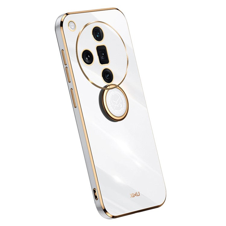 XINLI For Oppo Find X7 5G Phone Case Electroplating TPU Cover with Ring Kickstand - White