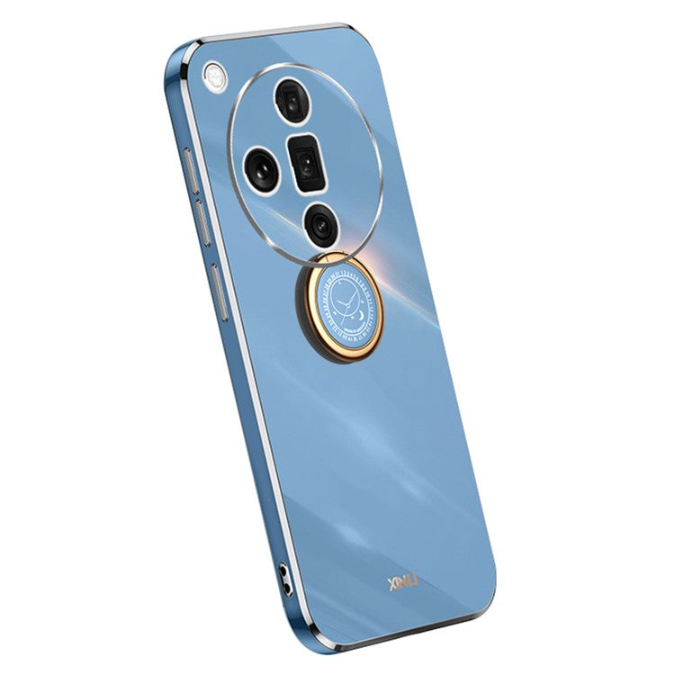 XINLI For Oppo Find X7 5G Phone Case Electroplating TPU Cover with Ring Kickstand - Blue