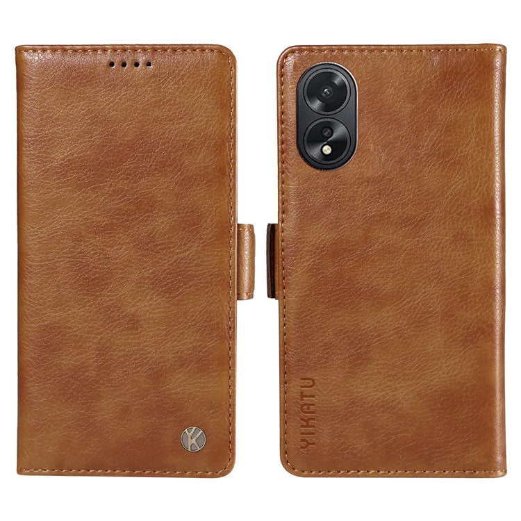 YIKATU YK-007 For Oppo A38 4G / A18 4G Leather Case Litchi Texture Wallet Shockproof Phone Cover - Brown