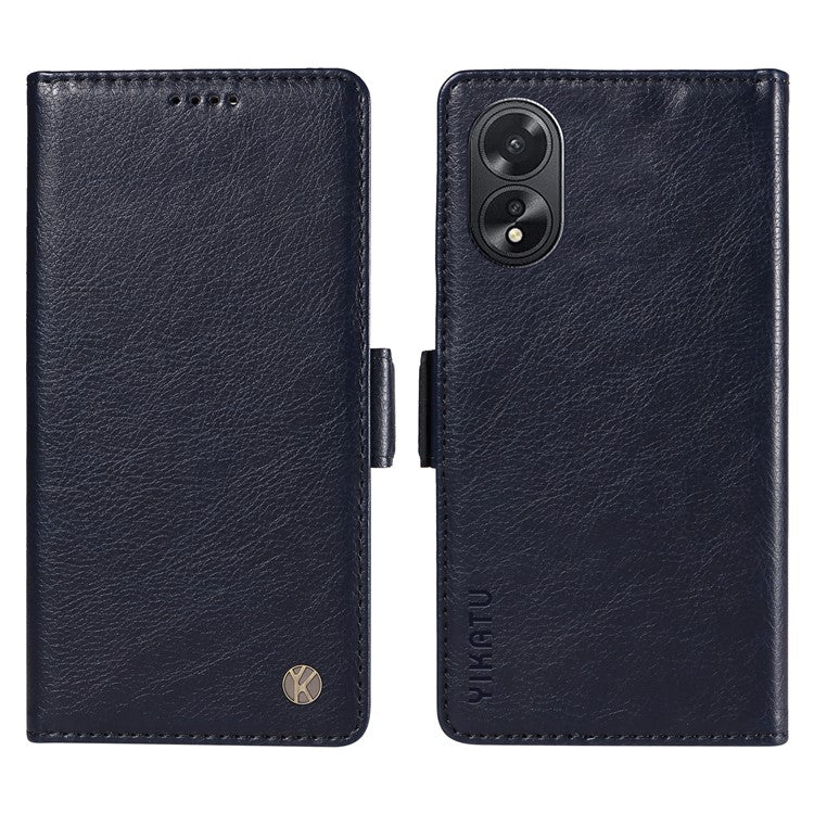 YIKATU YK-007 For Oppo A38 4G / A18 4G Leather Case Litchi Texture Wallet Shockproof Phone Cover - Navy Blue