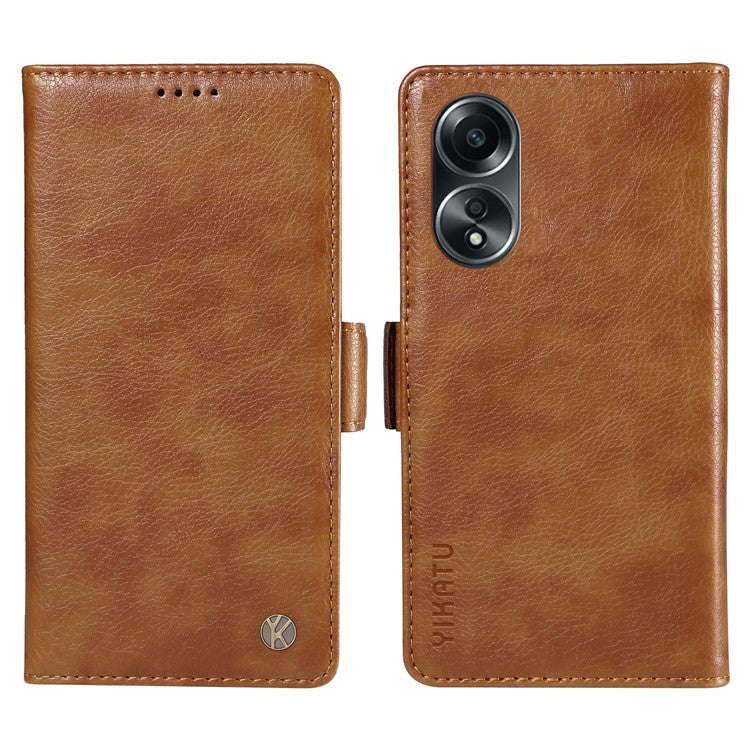 YIKATU YK-007 For Oppo A58 4G Case Litchi Texture Wallet Stand Phone Leather Cover - Brown