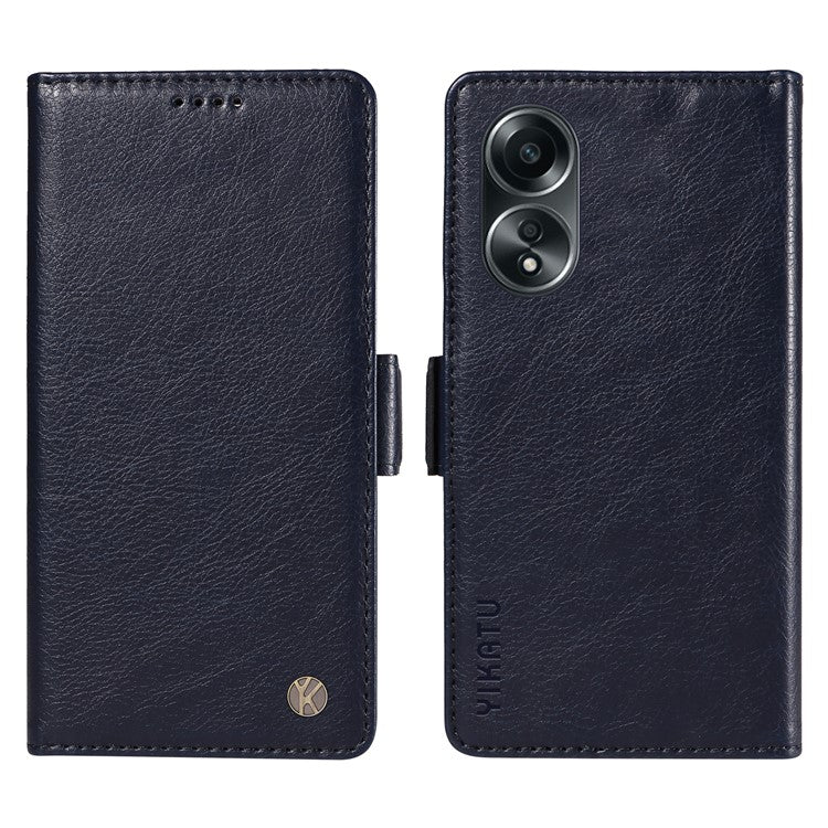 YIKATU YK-007 For Oppo A58 4G Case Litchi Texture Wallet Stand Phone Leather Cover - Navy Blue