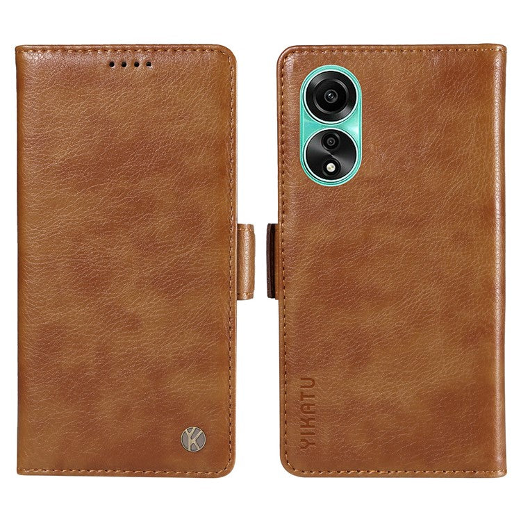 YIKATU YK-007 For Oppo A78 4G Case Litchi Texture Leather Scratch-Proof Phone Shell - Brown