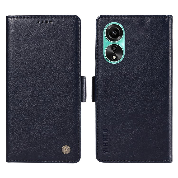 YIKATU YK-007 For Oppo A78 4G Case Litchi Texture Leather Scratch-Proof Phone Shell - Navy Blue