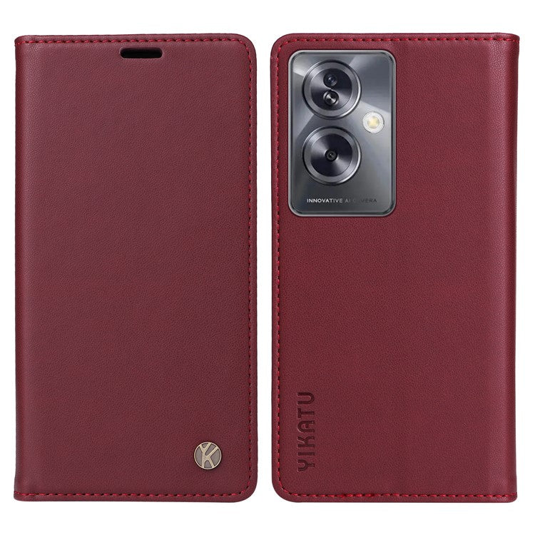 YIKATU YK-001 For Oppo A79 5G / A2 5G Case Magnetic Adsorption Leather Phone Cover - Wine Red