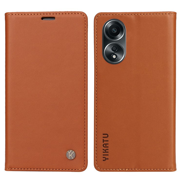 YIKATU YK-001 For Oppo A58 4G Case Magnetic Adsorption Wallet Leather Smartphone Cover - Brown