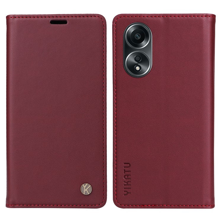 YIKATU YK-001 For Oppo A58 4G Case Magnetic Adsorption Wallet Leather Smartphone Cover - Wine Red