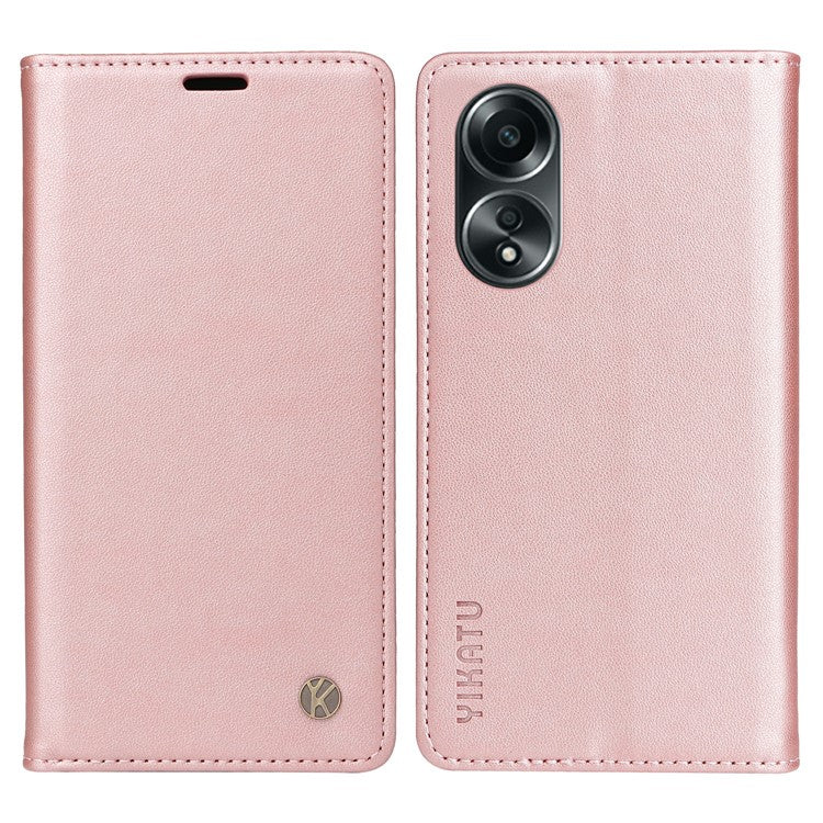 YIKATU YK-001 For Oppo A58 4G Case Magnetic Adsorption Wallet Leather Smartphone Cover - Rose Gold