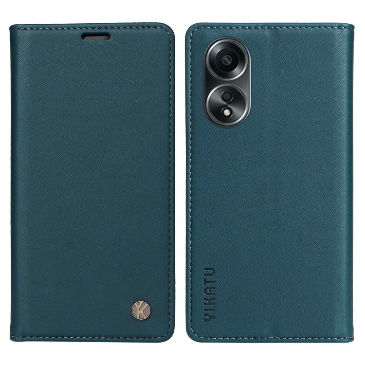 YIKATU YK-001 For Oppo A58 4G Case Magnetic Adsorption Wallet Leather Smartphone Cover - Green