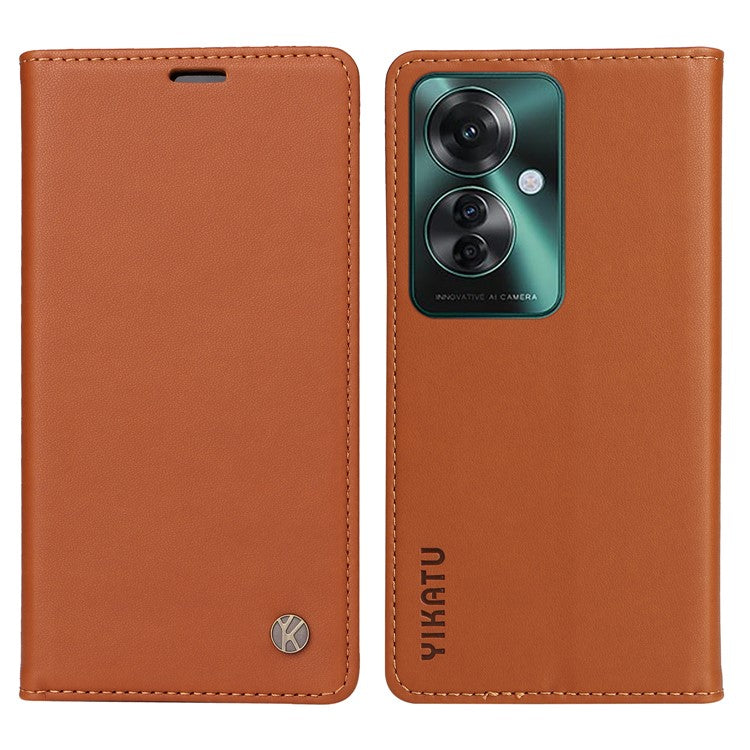 YIKATU YK-001 For Oppo Reno11 F 5G Slim Cover Magnetic Closing Leather Phone Shell - Brown