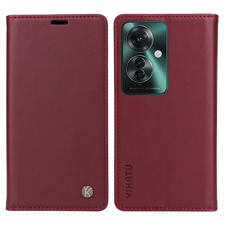 YIKATU YK-001 For Oppo Reno11 F 5G Slim Cover Magnetic Closing Leather Phone Shell - Wine Red