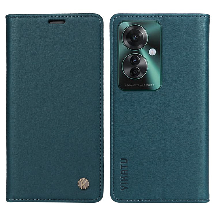 YIKATU YK-001 For Oppo Reno11 F 5G Slim Cover Magnetic Closing Leather Phone Shell - Green