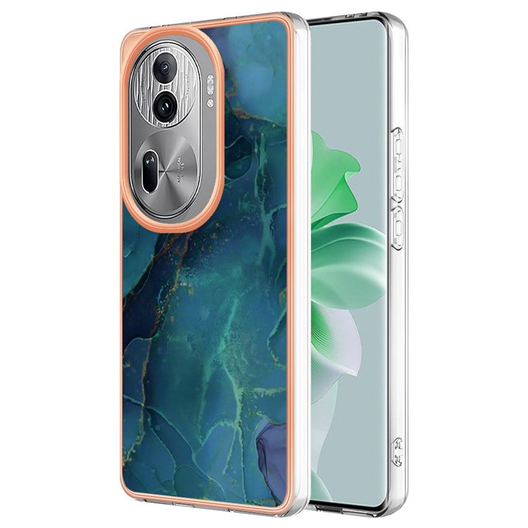 YB IMD Series-16 Style-E For Oppo Reno11 Pro 5G (Global) Phone Case 2.0mm Marble Pattern TPU Cover - Green