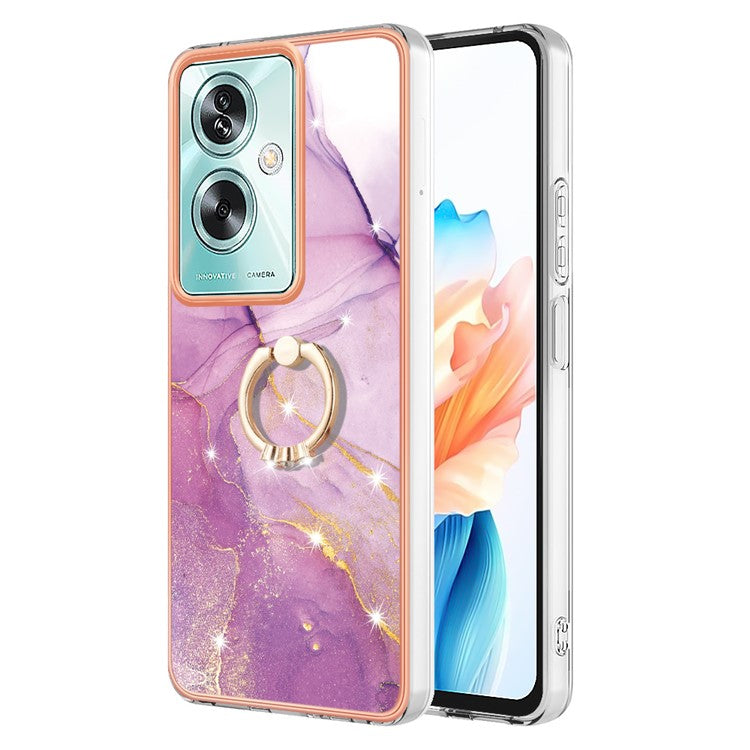 YB IMD Series-10 For Oppo A79 5G / A2 5G Cell Phone Case Marble Pattern TPU Cover with Ring Kickstand - Purple 001