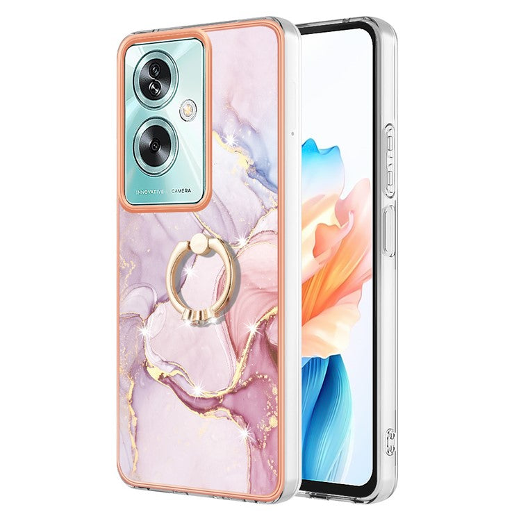 YB IMD Series-10 For Oppo A79 5G / A2 5G Cell Phone Case Marble Pattern TPU Cover with Ring Kickstand - Rose Gold 005