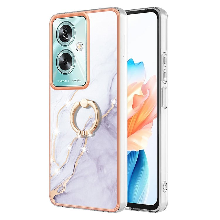 YB IMD Series-10 For Oppo A79 5G / A2 5G Cell Phone Case Marble Pattern TPU Cover with Ring Kickstand - White 006