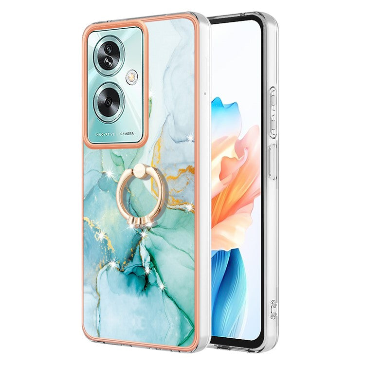 YB IMD Series-10 For Oppo A79 5G / A2 5G Cell Phone Case Marble Pattern TPU Cover with Ring Kickstand - Green 003