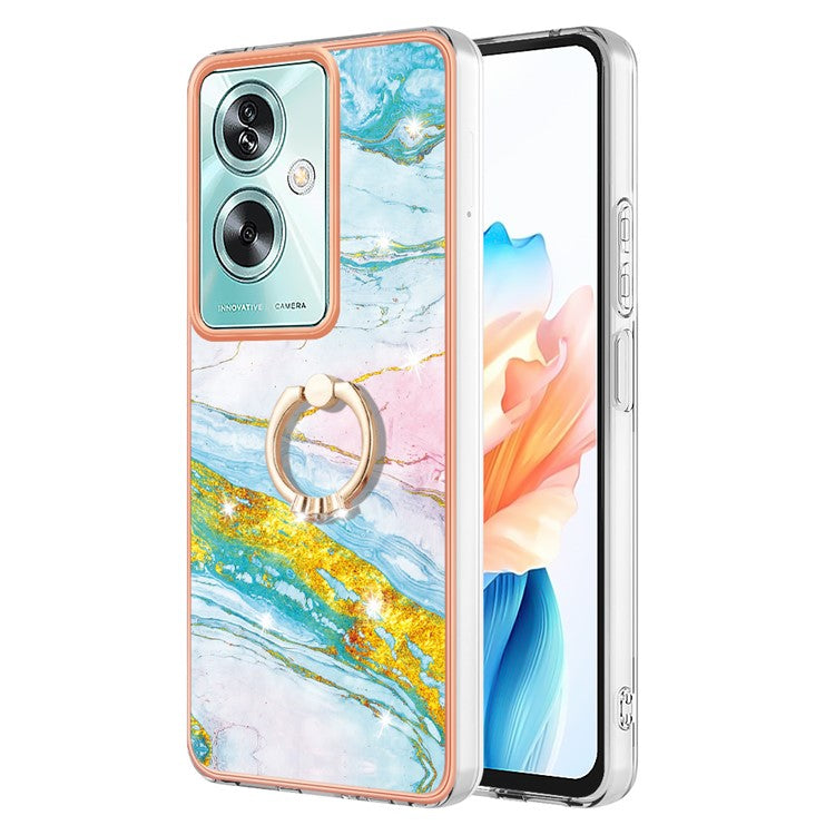 YB IMD Series-10 For Oppo A79 5G / A2 5G Cell Phone Case Marble Pattern TPU Cover with Ring Kickstand - Green 004