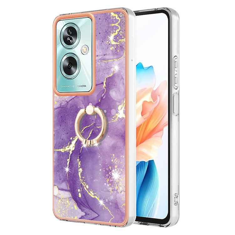 YB IMD Series-10 For Oppo A79 5G / A2 5G Cell Phone Case Marble Pattern TPU Cover with Ring Kickstand - Purple 002