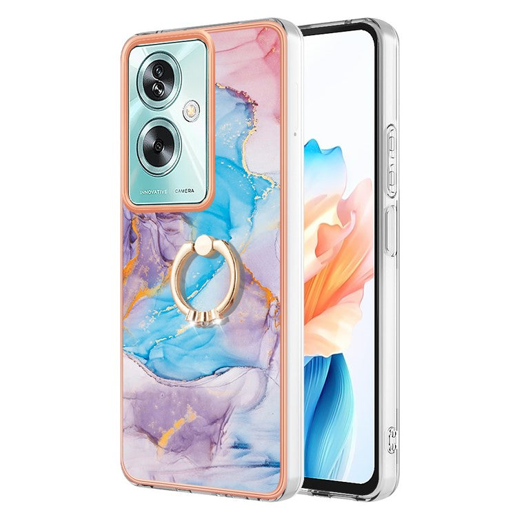 YB IMD Series-6 For Oppo A79 5G / A2 5G TPU Case Kickstand Electroplating IMD Phone Cover - Milky Way Marble Blue