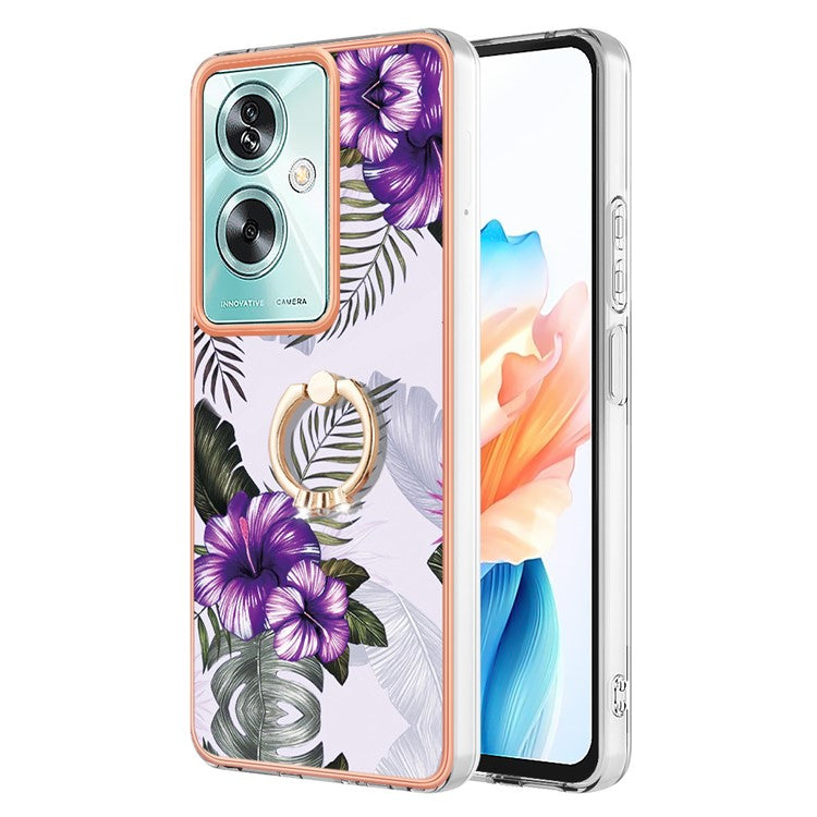 YB IMD Series-6 For Oppo A79 5G / A2 5G TPU Case Kickstand Electroplating IMD Phone Cover - Purple Flowers