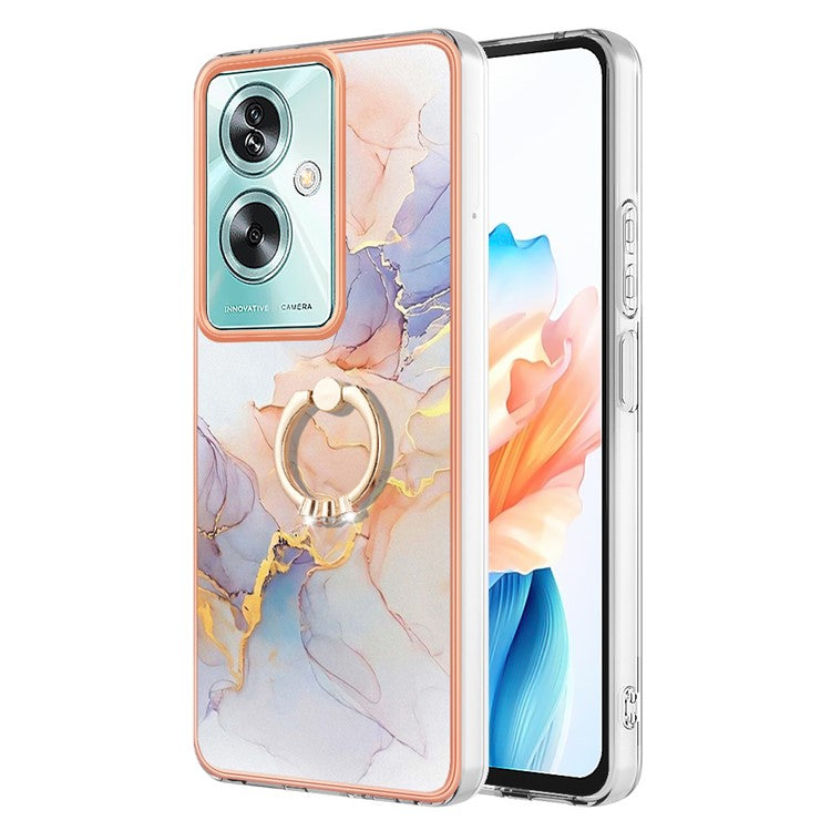 YB IMD Series-6 For Oppo A79 5G / A2 5G TPU Case Kickstand Electroplating IMD Phone Cover - Milky Way Marble White