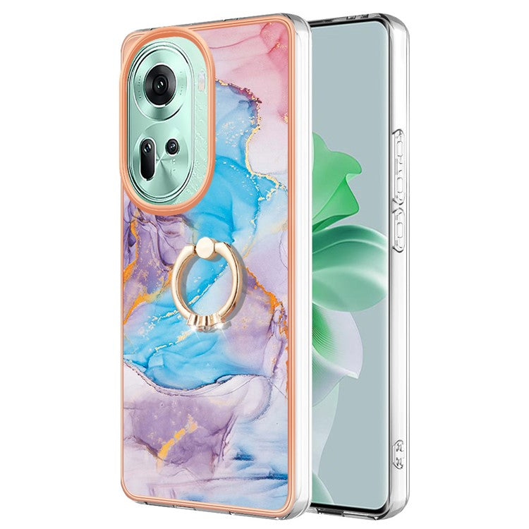 YB IMD Series-6 For Oppo Reno11 5G (Global) Case Electroplating Kickstand Soft TPU Phone Cover - Milky Way Marble Blue