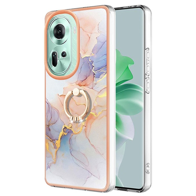 YB IMD Series-6 For Oppo Reno11 5G (Global) Case Electroplating Kickstand Soft TPU Phone Cover - Milky Way Marble White