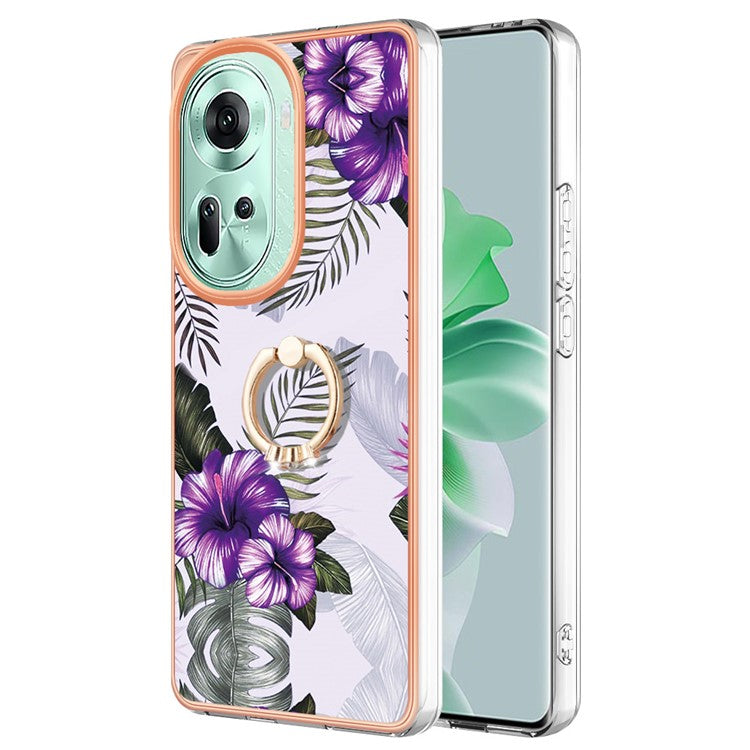 YB IMD Series-6 For Oppo Reno11 5G (Global) Case Electroplating Kickstand Soft TPU Phone Cover - Purple Flowers