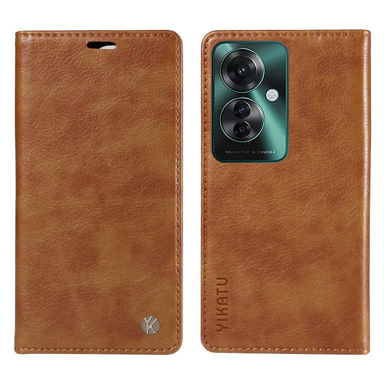 YIKATU YK-006 For Oppo Reno11 F 5G Case Litchi Texture Magnetic Closing Leather Phone Cover - Brown