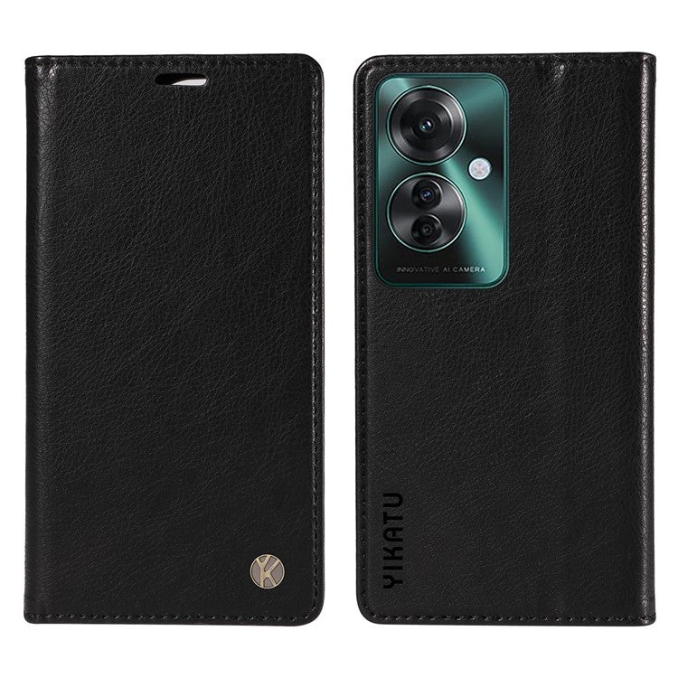 YIKATU YK-006 For Oppo Reno11 F 5G Case Litchi Texture Magnetic Closing Leather Phone Cover - Black