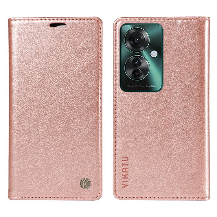 YIKATU YK-006 For Oppo Reno11 F 5G Case Litchi Texture Magnetic Closing Leather Phone Cover - Rose Gold