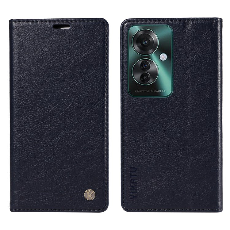 YIKATU YK-006 For Oppo Reno11 F 5G Case Litchi Texture Magnetic Closing Leather Phone Cover - Navy Blue