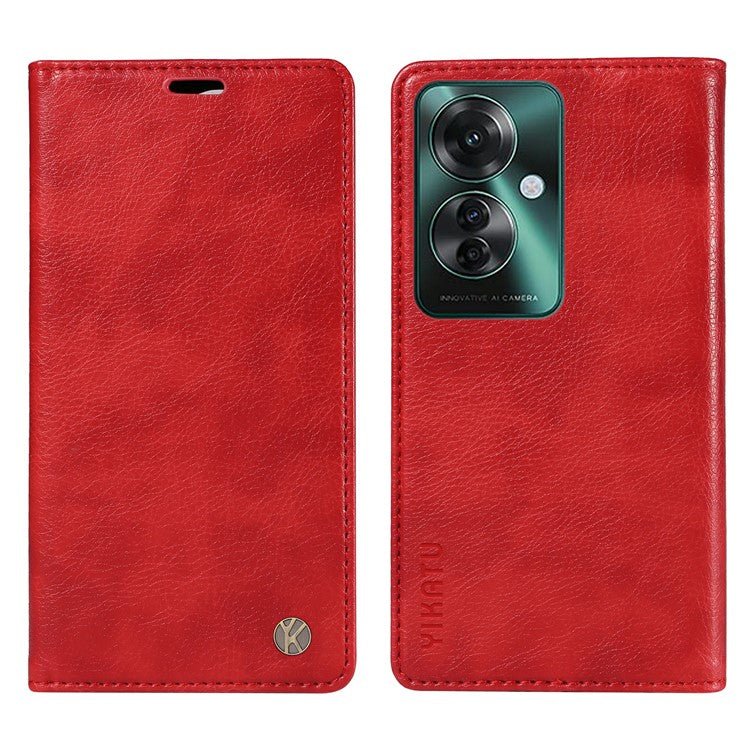 YIKATU YK-006 For Oppo Reno11 F 5G Case Litchi Texture Magnetic Closing Leather Phone Cover - Red