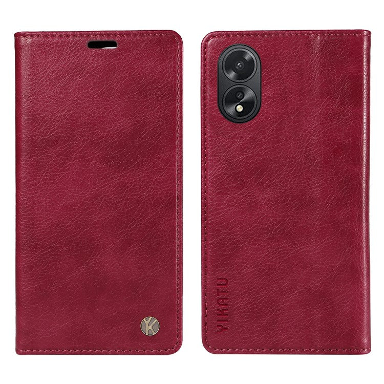 YIKATU YK-006 For Oppo A38 4G / A18 4G Case Leather Phone Cover with Card Slots Wallet - Wine Red