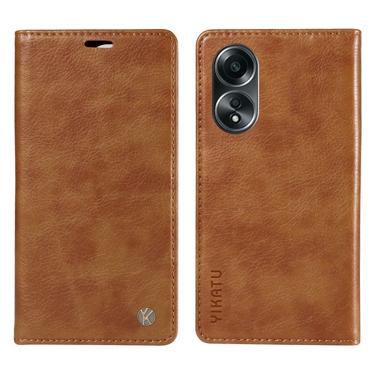 YIKATU YK-006 For Oppo A58 4G Leather Wallet Case Magnetic Closing Flip Phone Cover - Brown