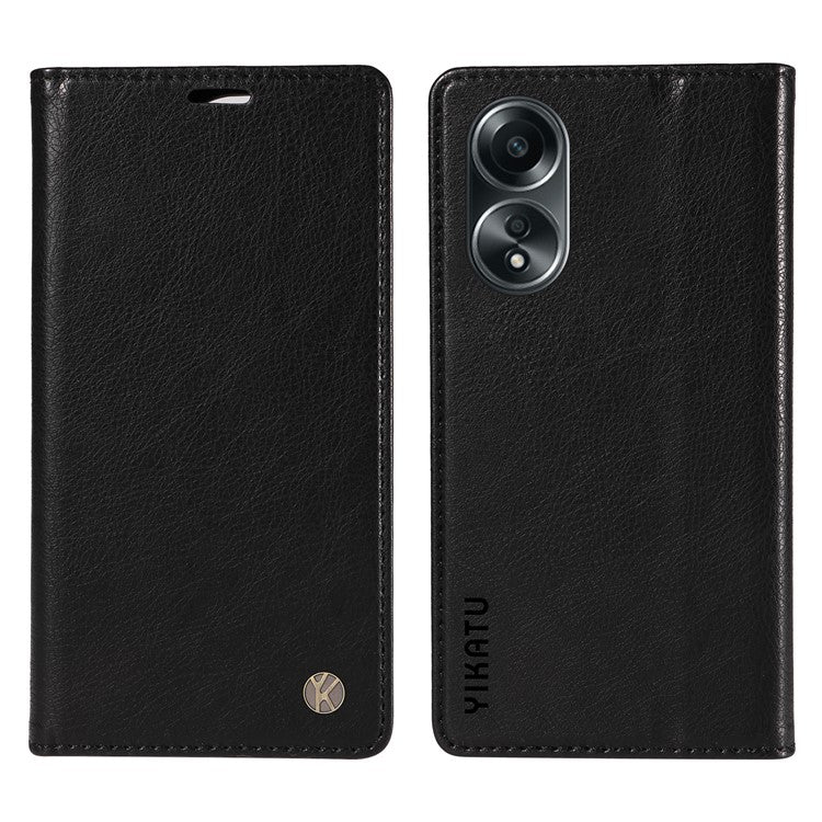 YIKATU YK-006 For Oppo A58 4G Leather Wallet Case Magnetic Closing Flip Phone Cover - Black