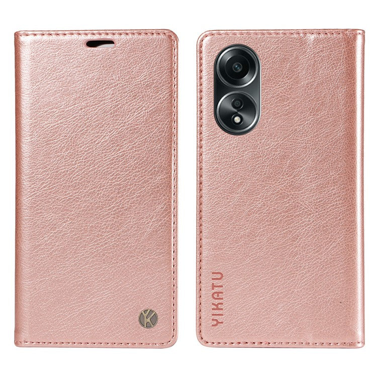 YIKATU YK-006 For Oppo A58 4G Leather Wallet Case Magnetic Closing Flip Phone Cover - Rose Gold