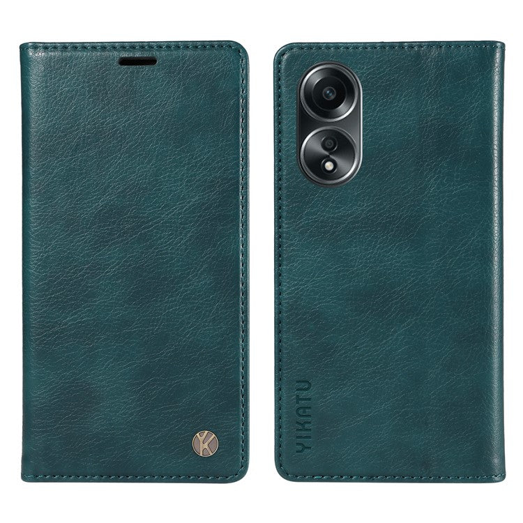 YIKATU YK-006 For Oppo A58 4G Leather Wallet Case Magnetic Closing Flip Phone Cover - Blue