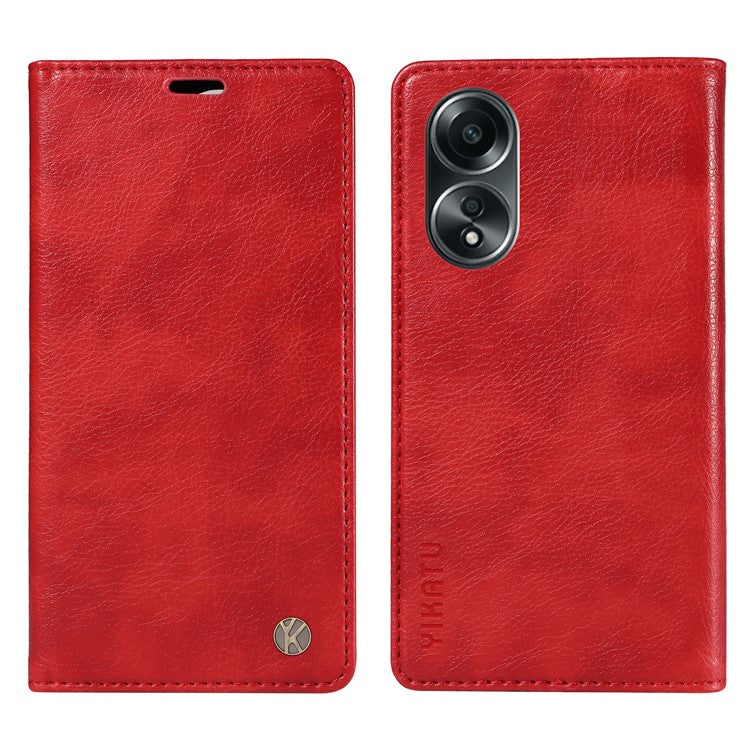 YIKATU YK-006 For Oppo A58 4G Leather Wallet Case Magnetic Closing Flip Phone Cover - Red